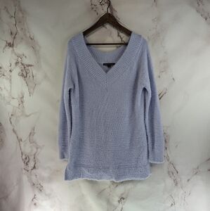 Boston Proper Sweater Womens Medium Purple Fuzzy Eyelash Slouchy Shoulder V Neck